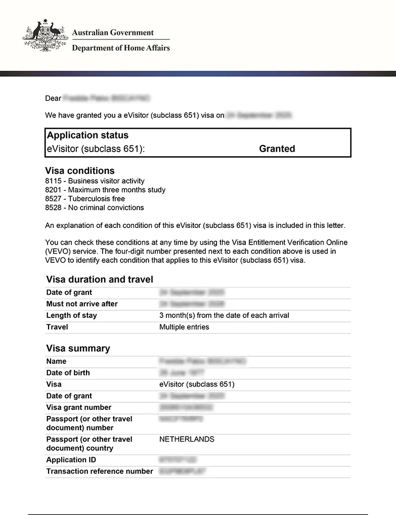 The eVisitor for Australia