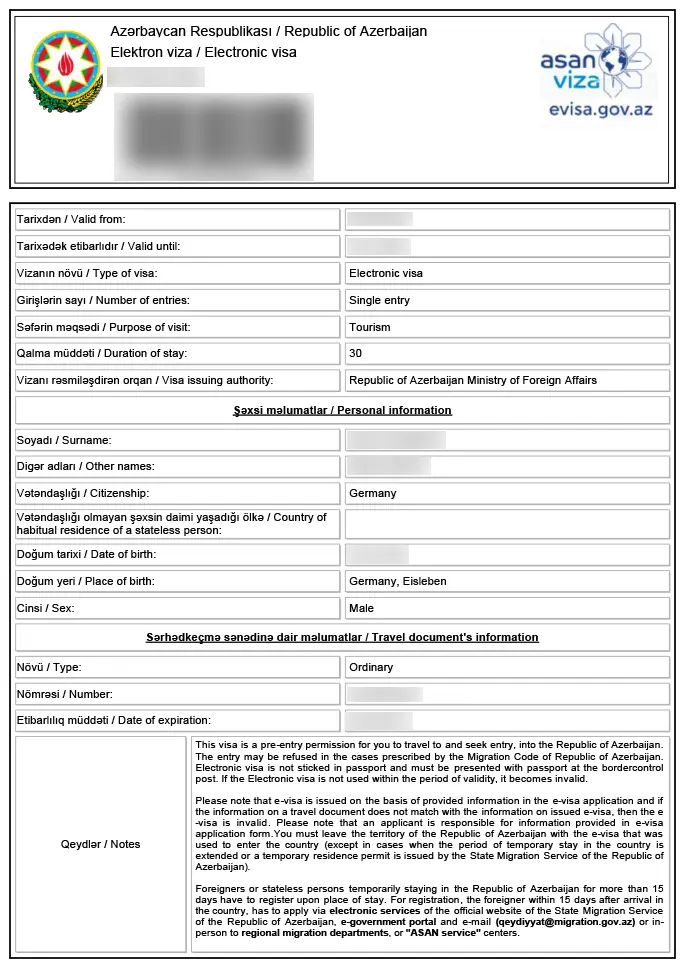 The eVisa for Azerbaijan