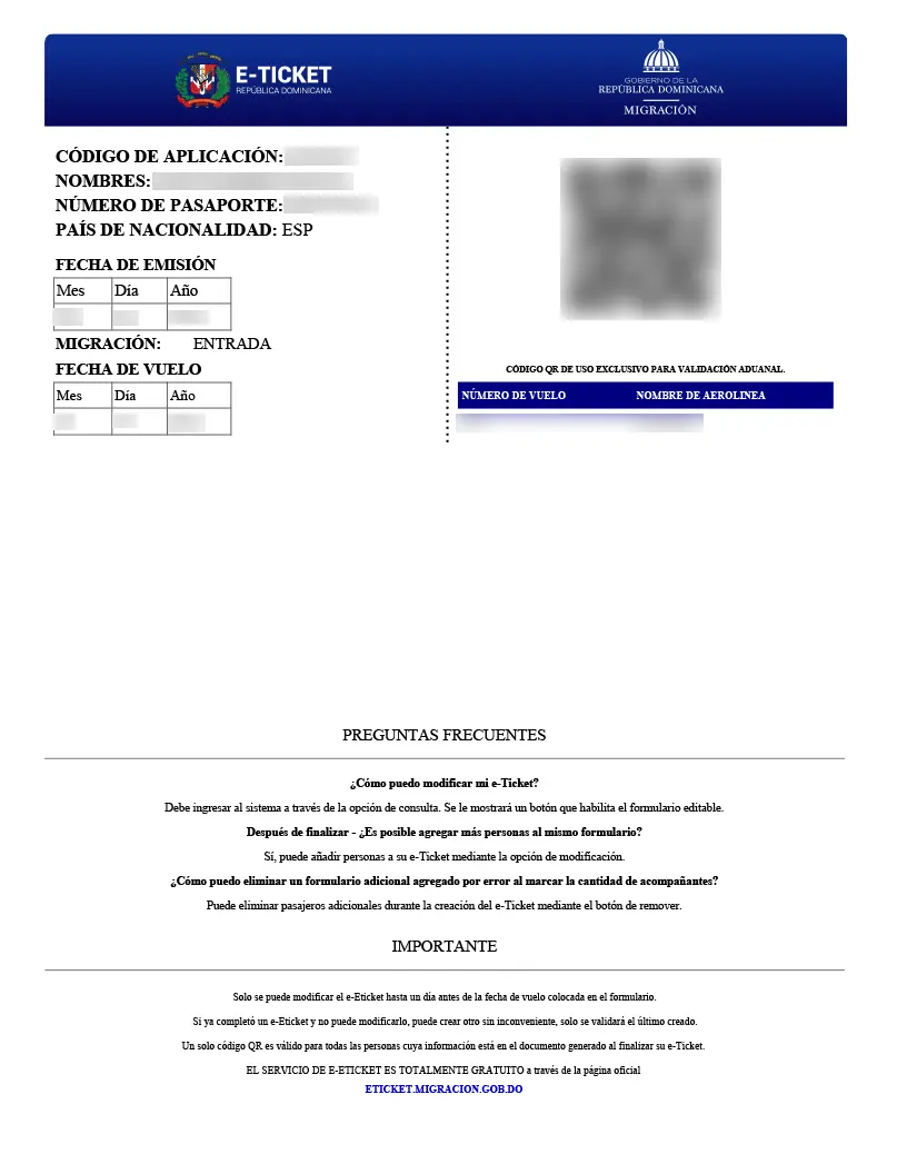 The e-Ticket for Dominican Republic
