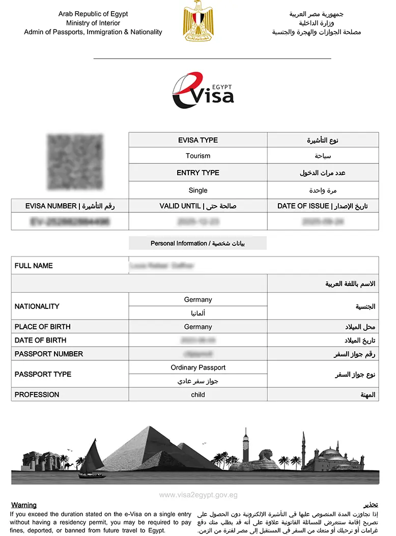 The eVisa for Égypte
