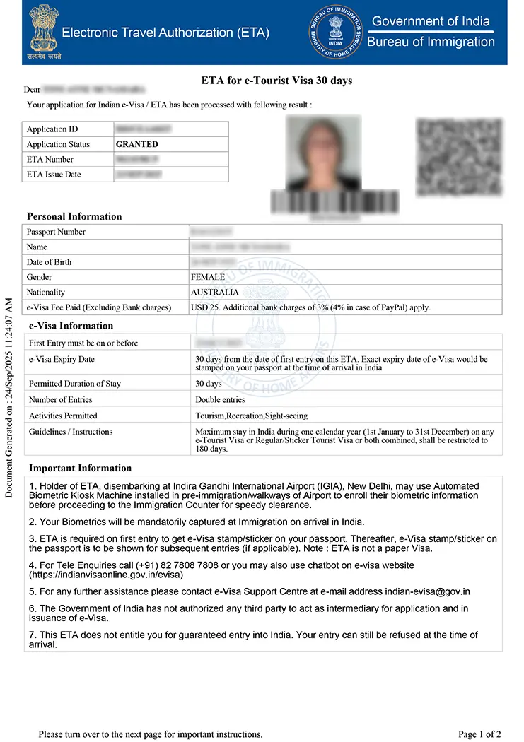 The eVisa for Indien