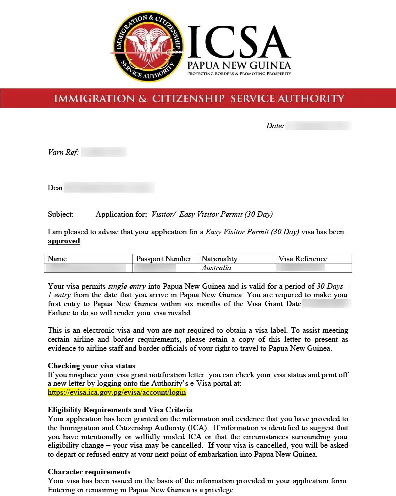 The eVisa for Papua New Guinea