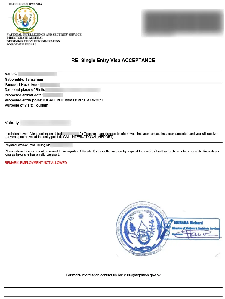 The eVisa for Ruanda