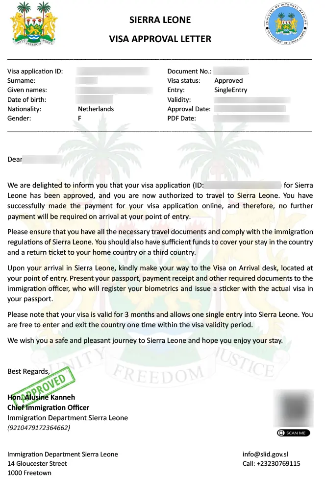 The eVisa for Serra Leoa