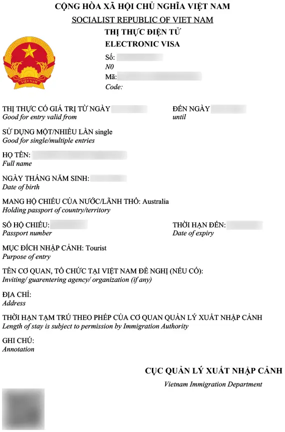 The 전자비자(eVisa) for 베트남